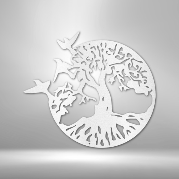 Take Flight Tree Steel Sign Laser Cut Powder Coated Home & Office Metal Wall Dec